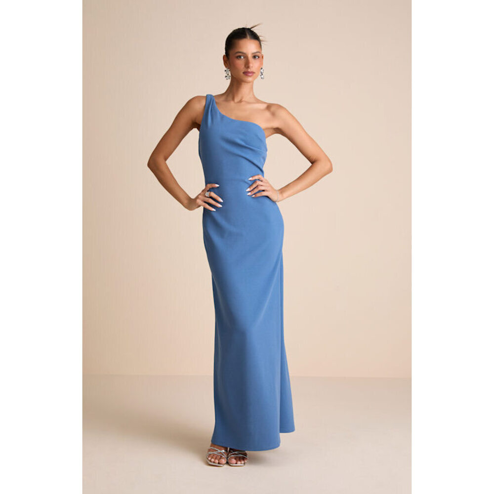Lulus Maevyn Blue Cowl Back Column Maxi Dress - Size L